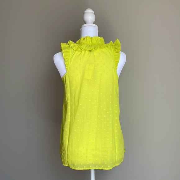 J. Crew Yellow Swiss Dot Keyhole Ruffle Sleeveless Shirt Blouse - Picture 5 of 10